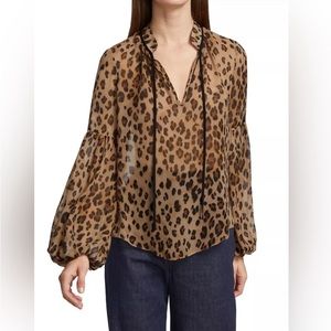 Veronica Beard Charen Leopard Silk Blouse Size 0 - FREE SHIPPING